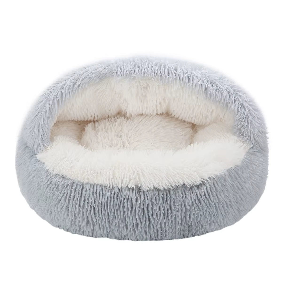 Indulge Your Feline Friend with the Cozy Round Fluffy Hooded Cat Bed - Perfect for Indoor Cats and Small Dogs!