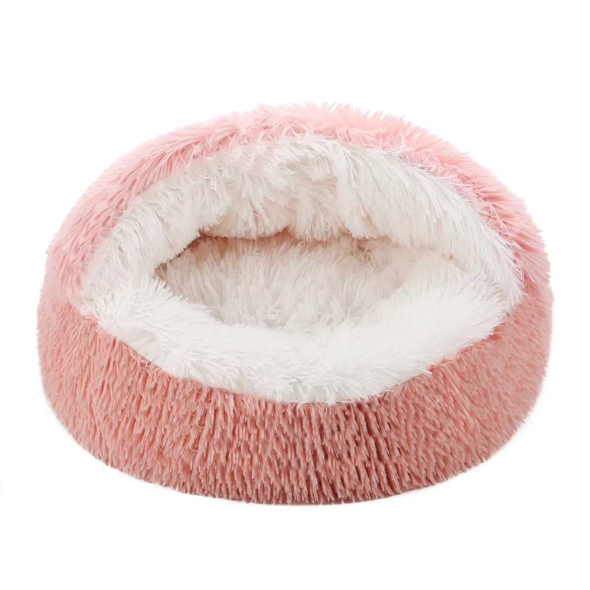 Indulge Your Feline Friend with the Cozy Round Fluffy Hooded Cat Bed - Perfect for Indoor Cats and Small Dogs!