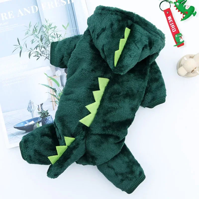 Cozy Dinosaur Fleece Dog Jumpsuits - Perfect Winter Warmth for Your Furry Friends!