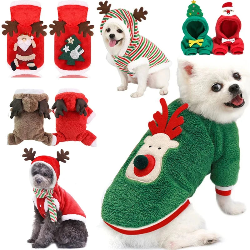 Cozy Christmas Dog Coat - Winter Warmth for Small and Medium Dogs with Adorable Elk and Santa Claus Design