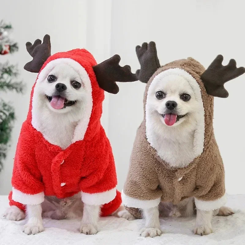 Cozy Christmas Dog Coat - Winter Warmth for Small and Medium Dogs with Adorable Elk and Santa Claus Design