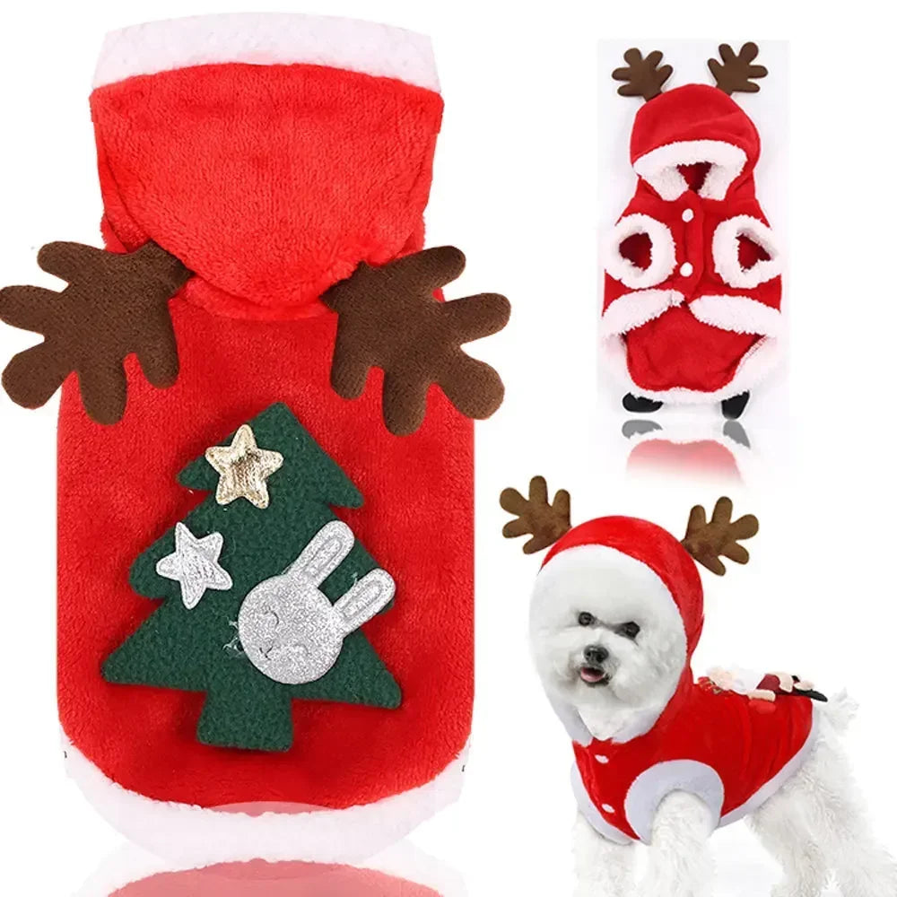 Cozy Christmas Dog Coat - Winter Warmth for Small and Medium Dogs with Adorable Elk and Santa Claus Design