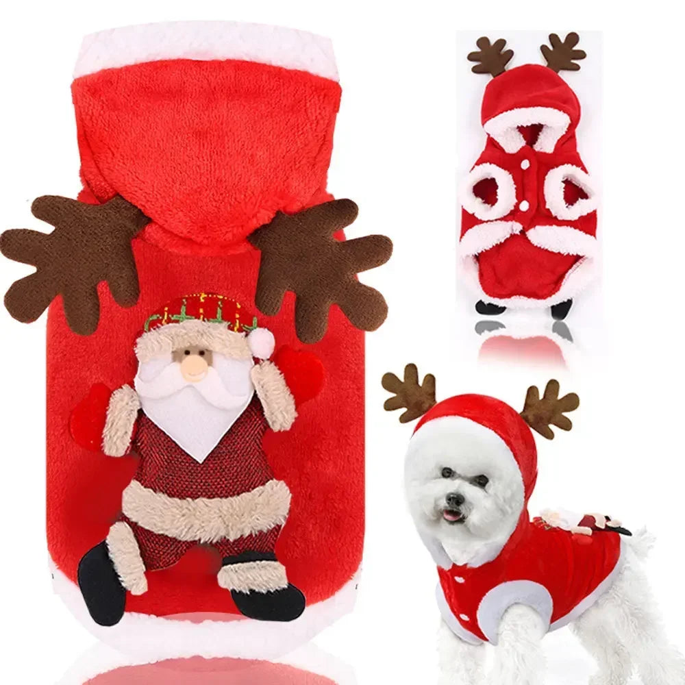 Cozy Christmas Dog Coat - Winter Warmth for Small and Medium Dogs with Adorable Elk and Santa Claus Design