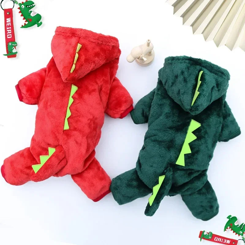 Cozy Dinosaur Fleece Dog Jumpsuits - Perfect Winter Warmth for Your Furry Friends!