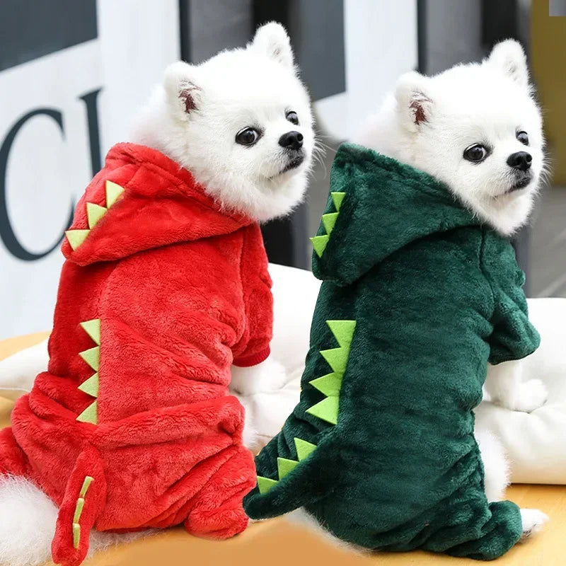 Cozy Dinosaur Fleece Dog Jumpsuits - Perfect Winter Warmth for Your Furry Friends!