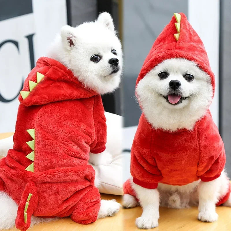 Cozy Dinosaur Fleece Dog Jumpsuits - Perfect Winter Warmth for Your Furry Friends!