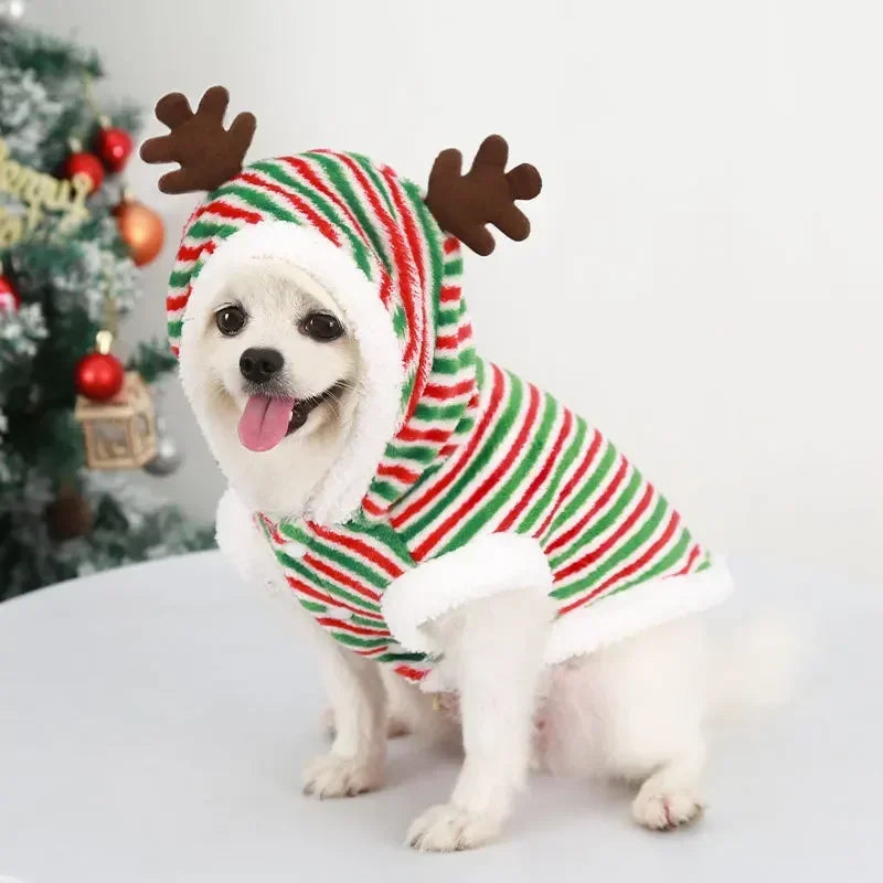 Cozy Christmas Dog Coat - Winter Warmth for Small and Medium Dogs with Adorable Elk and Santa Claus Design