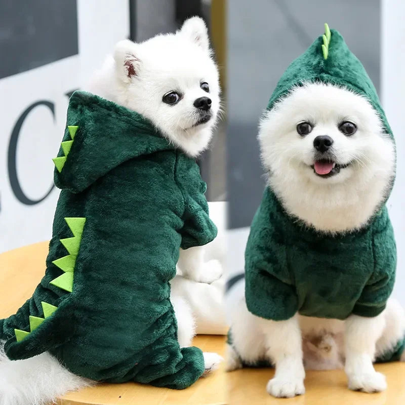Cozy Dinosaur Fleece Dog Jumpsuits - Perfect Winter Warmth for Your Furry Friends!