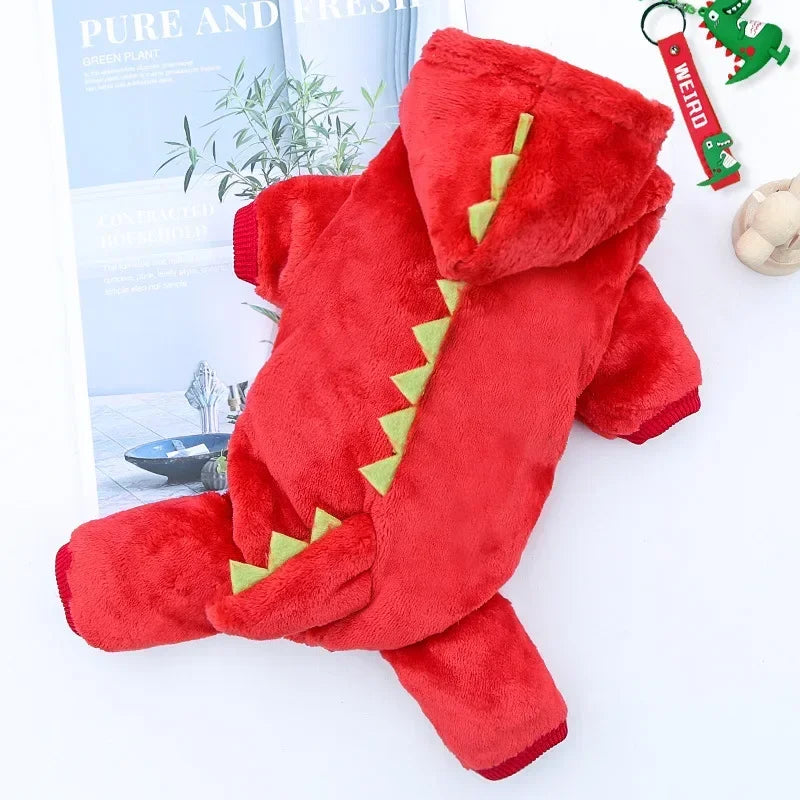 Cozy Dinosaur Fleece Dog Jumpsuits - Perfect Winter Warmth for Your Furry Friends!