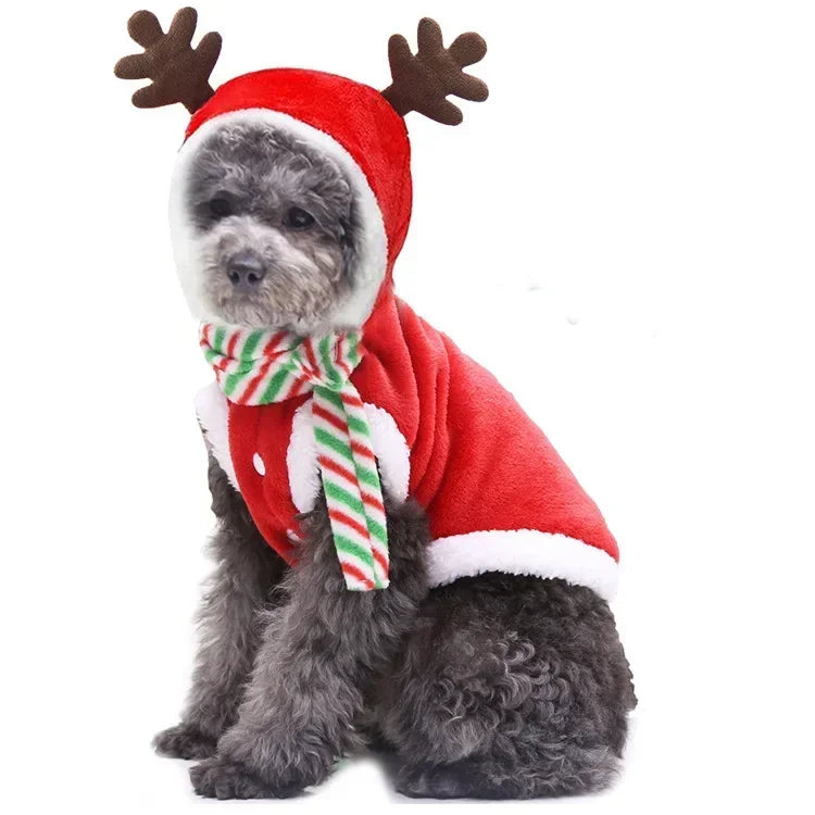 Cozy Christmas Dog Coat - Winter Warmth for Small and Medium Dogs with Adorable Elk and Santa Claus Design